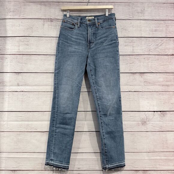 Madewell The Perfect Vintage Jean Size 26 High Rise Straight Raw Hem Denim Blue - Picture 1 of 12